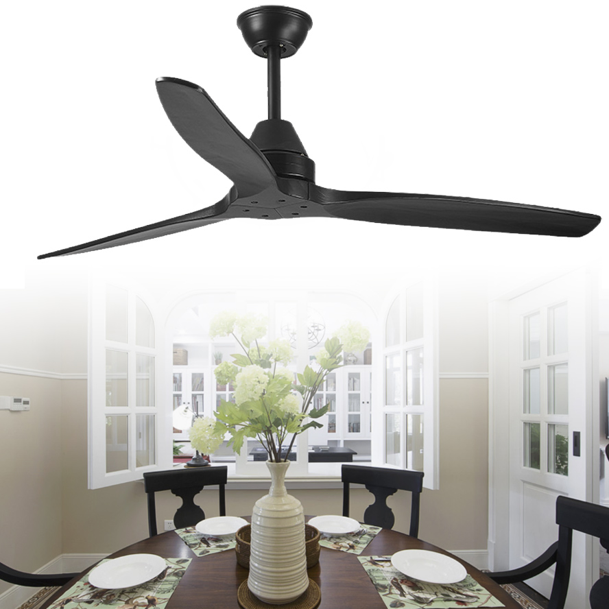 3 Solid Wood Blades 52 Inch Decorative Ceiling Fans with Remote Control