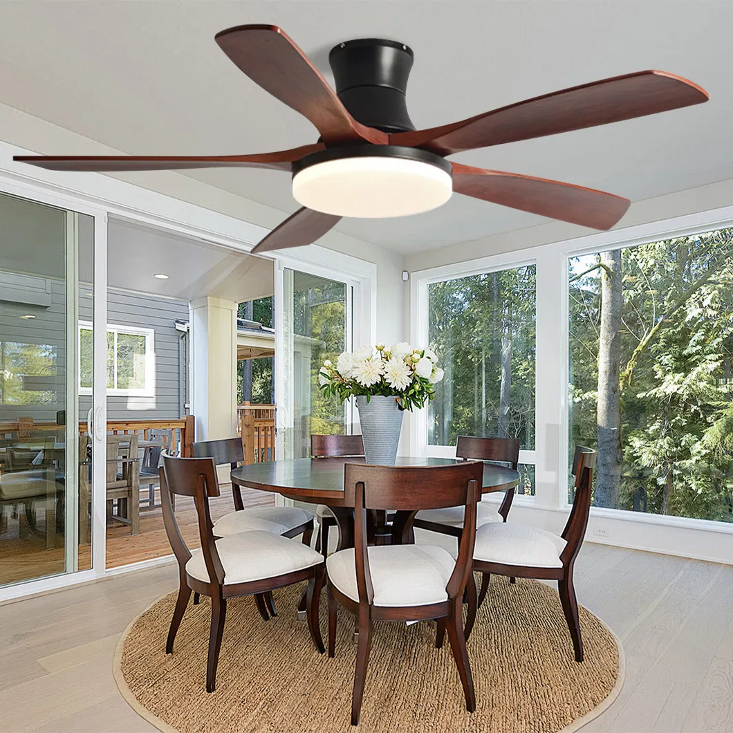 Solid Wood Blades Remote Control 3 Color Ceiling Fan with LED Light