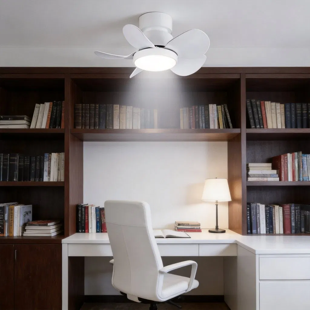 22 Inches Flush Mount Ceiling Fan LED for Kids Room Modern Style Remote Control Iron for Small Rooms White Color