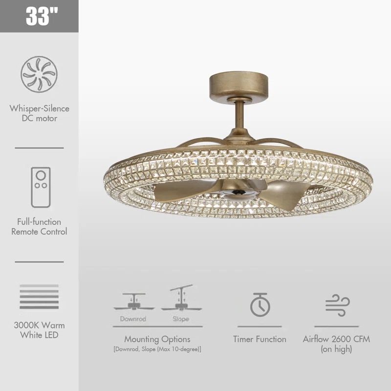 Ceiling Fan with Remote 21" Double-Sided Crystal Ceiling Fans with Lights 6 Speeds Reversible Modern Flush Mount Ceiling Fan
