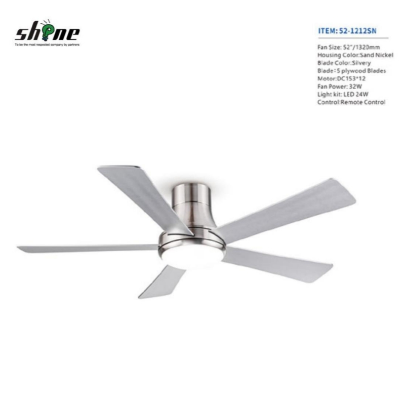 Low Noise Modern 52-Inch Plywood LED Ceiling Remote Control DC 110V Black LED Ceiling Fan with LED Light