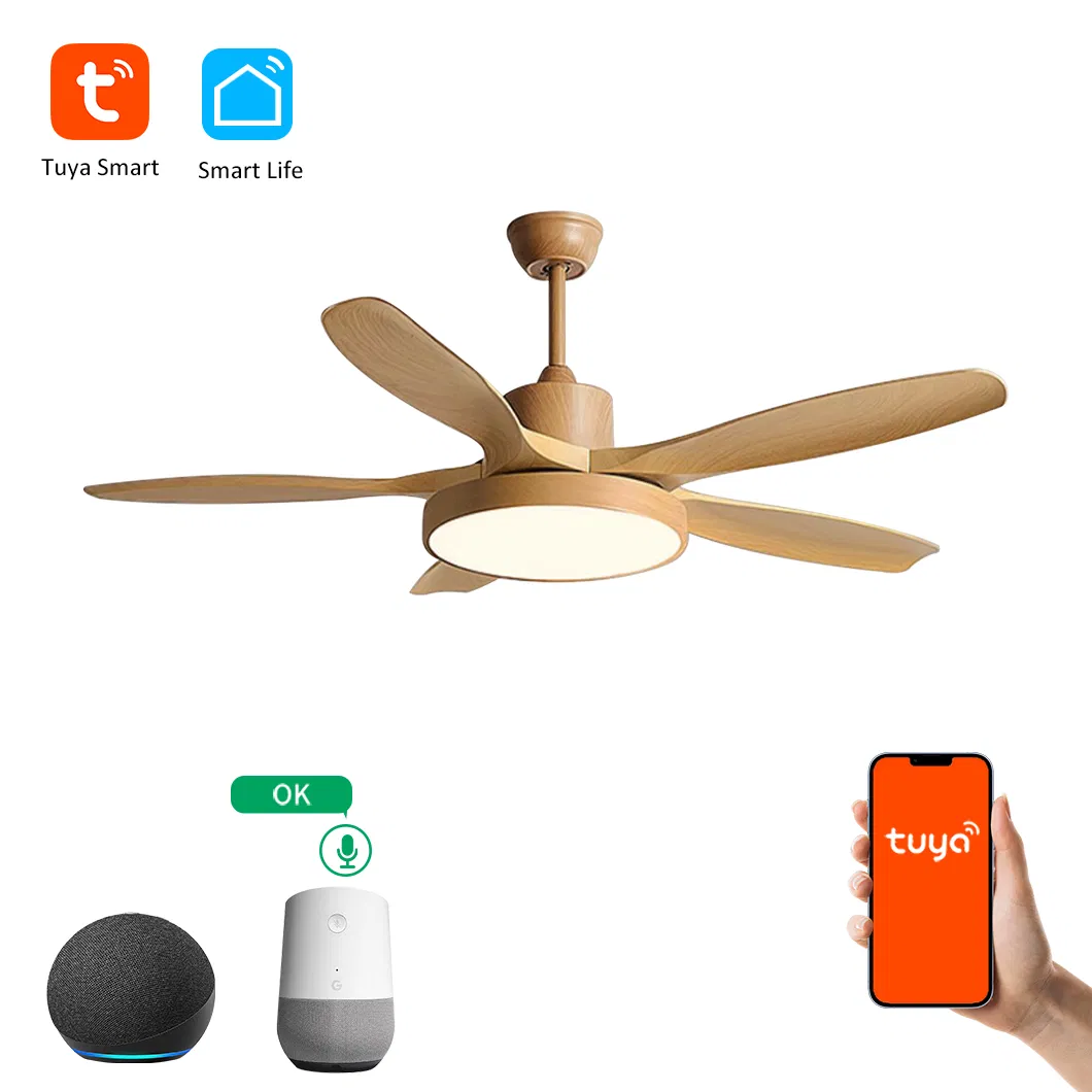 Solid Wood Blades Remote Control 3 Color Ceiling Fan with LED Light