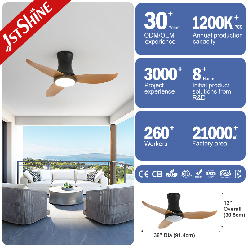 1stshine LED Ceiling Fan 36 Inches Fancy Design Low Profile ABS Blades Ceiling Fan with LED Light