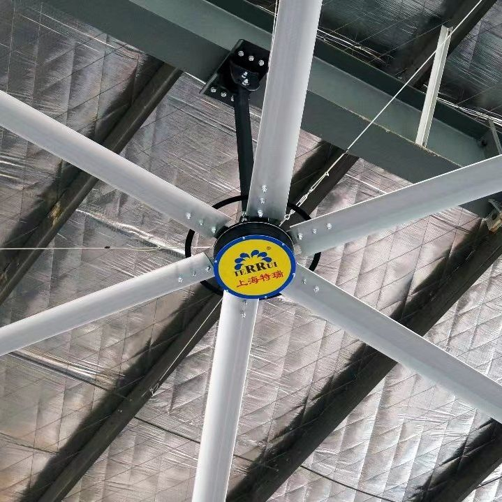Terrui Big Size Pmsm Direct Drive Industrial Ceiling Fan High Air Volume Energy Saving Hvls Fan for Warehouse Gym Workshop Factory Commercial Large Space Ventil