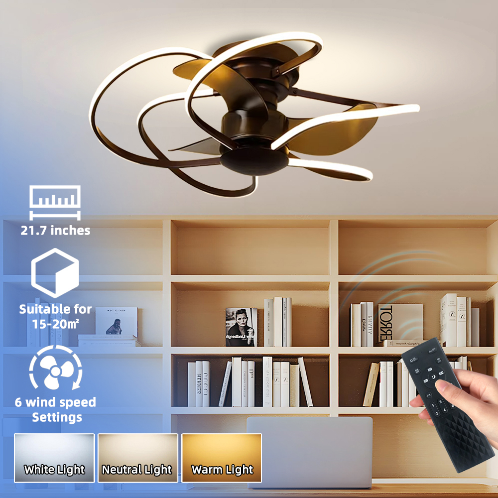 China Made 50W Modern LED Plastic Indoor Ceiling Fans with Lights Reversible &amp; Remote Control for Bedroom Indoor Decoration