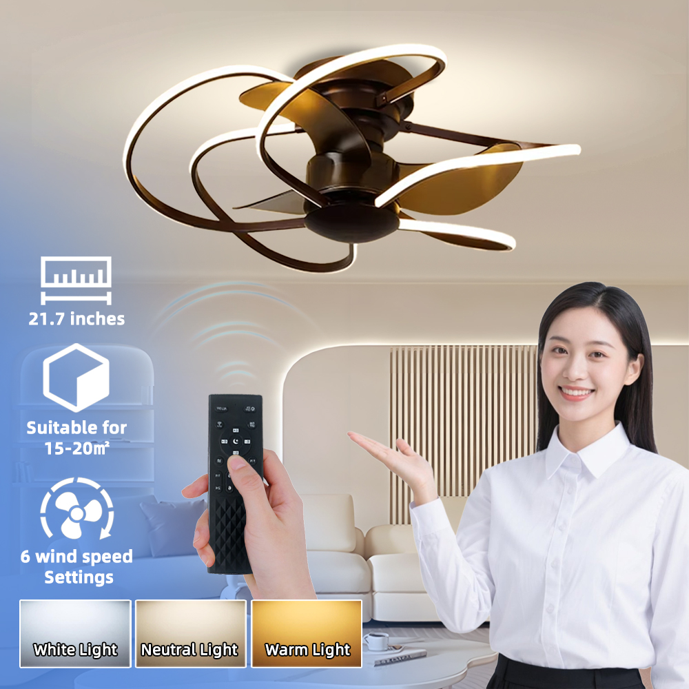 China Made 50W Modern LED Plastic Indoor Ceiling Fans with Lights Reversible &amp; Remote Control for Bedroom Indoor Decoration
