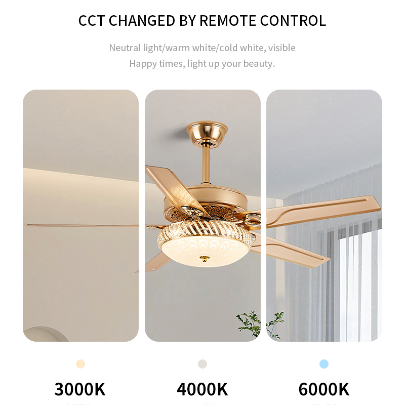 Low Profile Outdoor 5blades Golden DC Motor Silent Ceiling Fan with Light