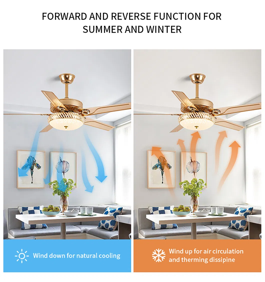 Low Profile Outdoor 5blades Golden DC Motor Silent Ceiling Fan with Light