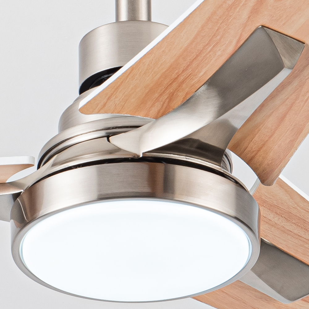 Nordic Style Intelligent Remote Control Double Side Plywood Blade Ventilador De Techo Con Luz Ceiling Fan With LED Light