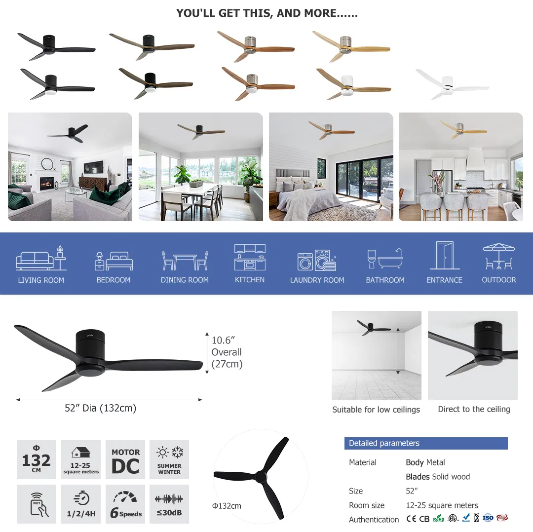 Premium Wood Ceiling Fan Airflow Performance and Dimensions