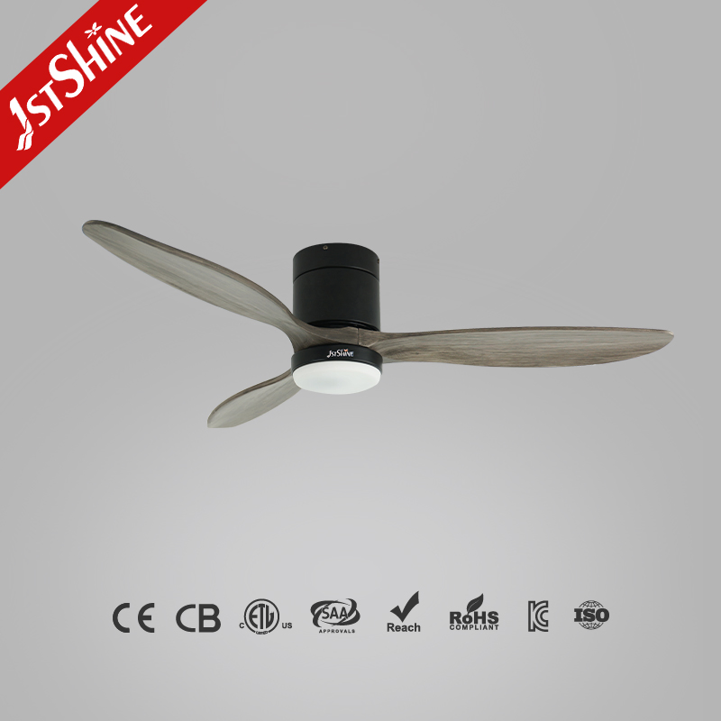 1stshine Noiseless Dimmable Flush Mount Solid Wood Fan Light Tricolor Ceiling Fan Light with Remote Control
