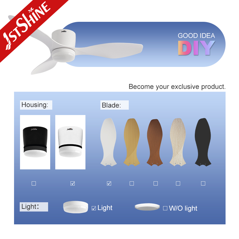 1stshine Ceiling Fan Factory 3 Plastic Blades App Control Smart Low Ceiling Led Ceiling Fan with DC Motor