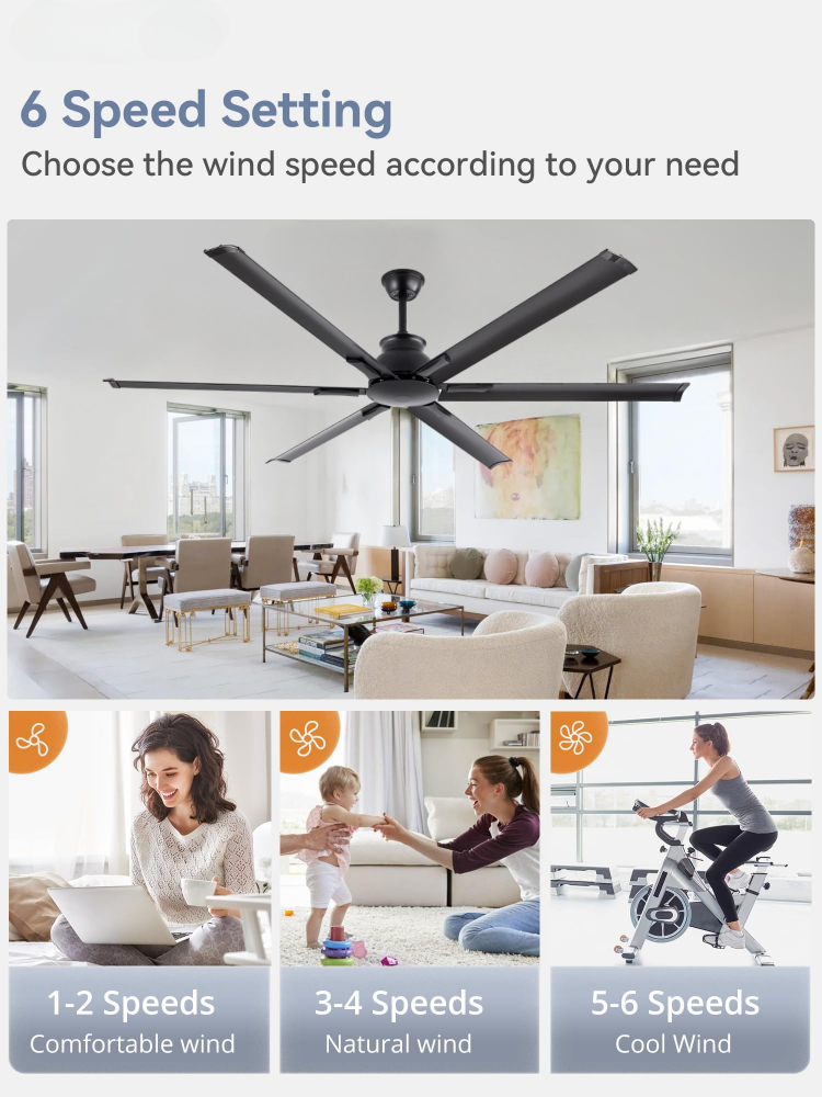 72 Inch Large Industrial Fan and Remote 6 Speed Reversible Quiet DC Motor 6 Aluminum Blade Ceiling Fan Manufacturer