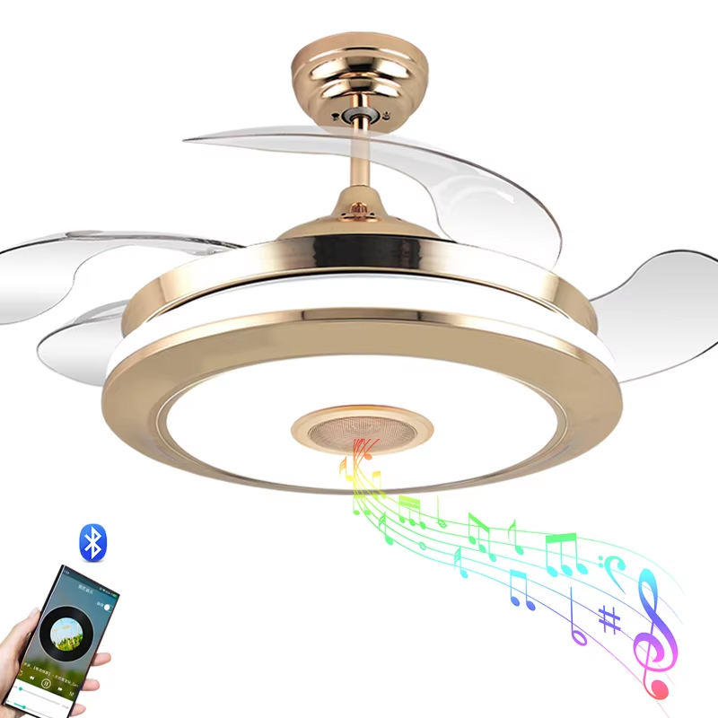 Modern 42-Inch Round LED Light Ceiling Fan with for Bluetooth Music Remote Control Reversible DC Motor for Living Room