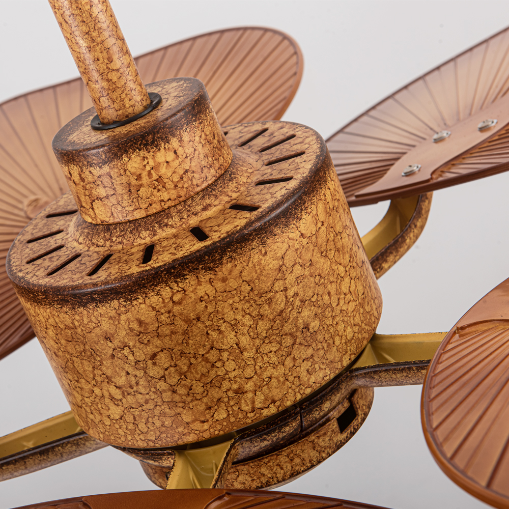 52 in Fancy Tropical ABS Palm Leaf Quiet American Antique Style Vintage Decorative Pull Chain Remote Ceiling Fan for Hotel
