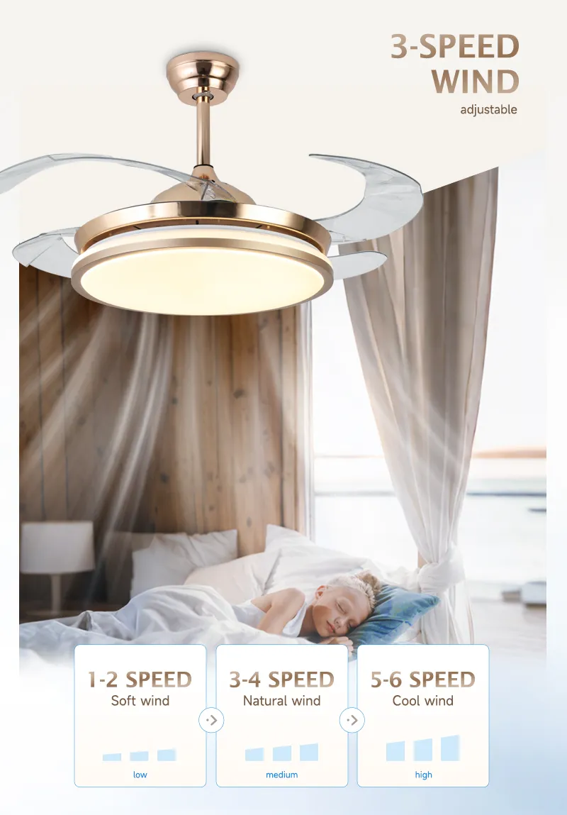 Chandelier Modern Pendant Lights Retractable Invisible LED Ceiling Fan Light with LED Light and Remote Control