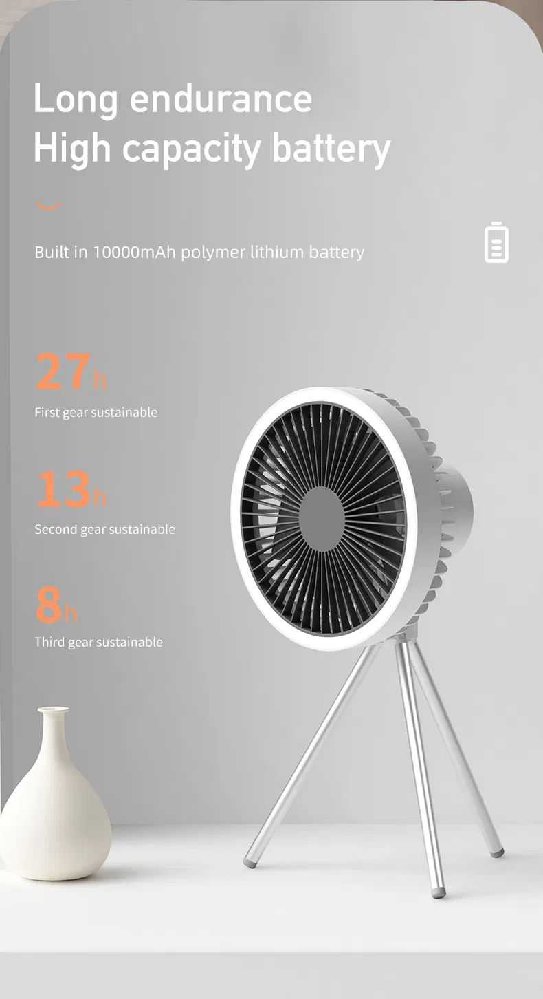 New Outdoor Tripod Fan Large Capacity Wireless USB Charging Camping Fan Portable Small Ceiling Fan Lamp