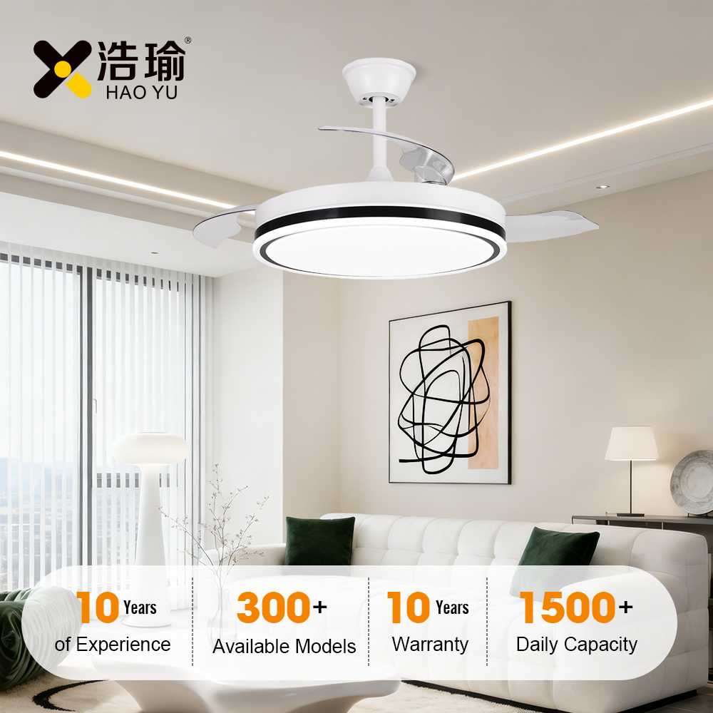 #2717 42-Inch 3 Blades Retractable Chandelier Fan DC Motor Modern Ceiling Fan With Light Remote Control For Home Hotel Office