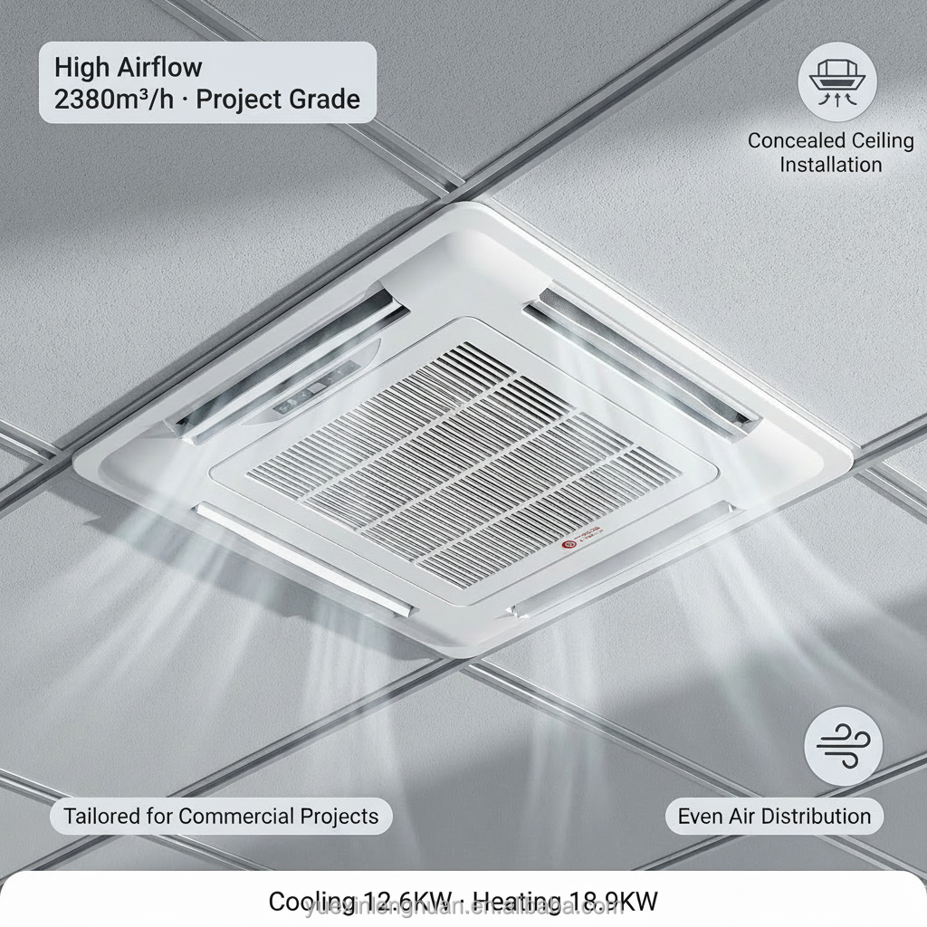 YESNCER 2380m&sup3;/h Airflow 4-Way Ceiling Cassette Fan Coil Unit With Built-in Drain Pump For Hotel Office Project HVAC System