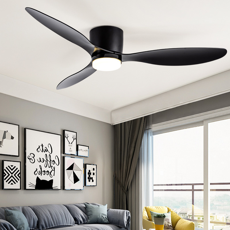 Decorative Indoor Solid Wood Blades Remote Control LED Ceiling Fan with Light