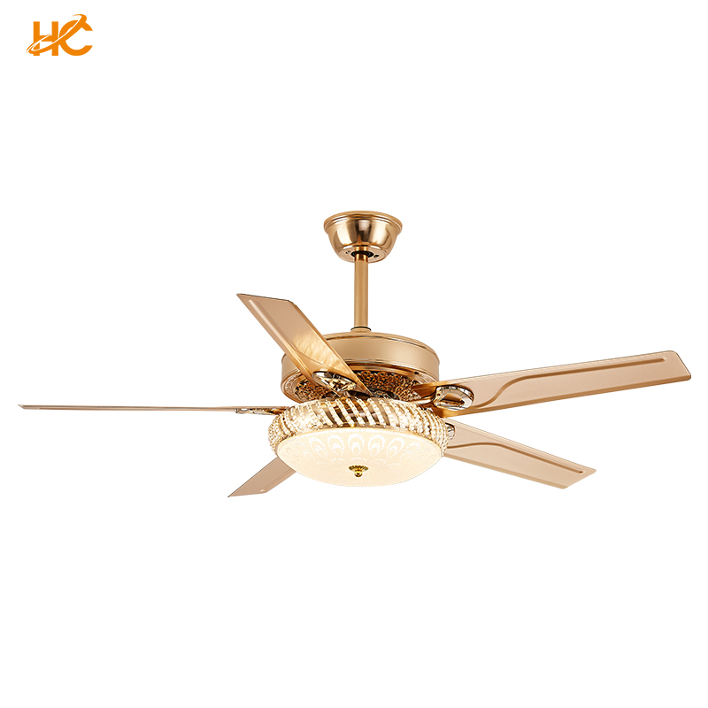 Low Profile Outdoor 5blades Golden DC Motor Silent Ceiling Fan with Light