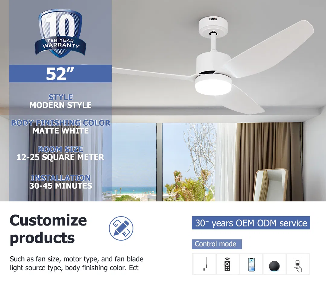 Smart Remote Control LED Ceiling Fan with Light Detail 1