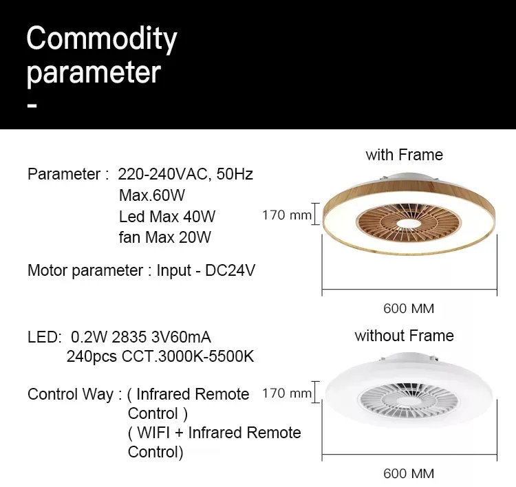 High Quality Tuya Control Modern Smart LED Ceiling Fan with Light