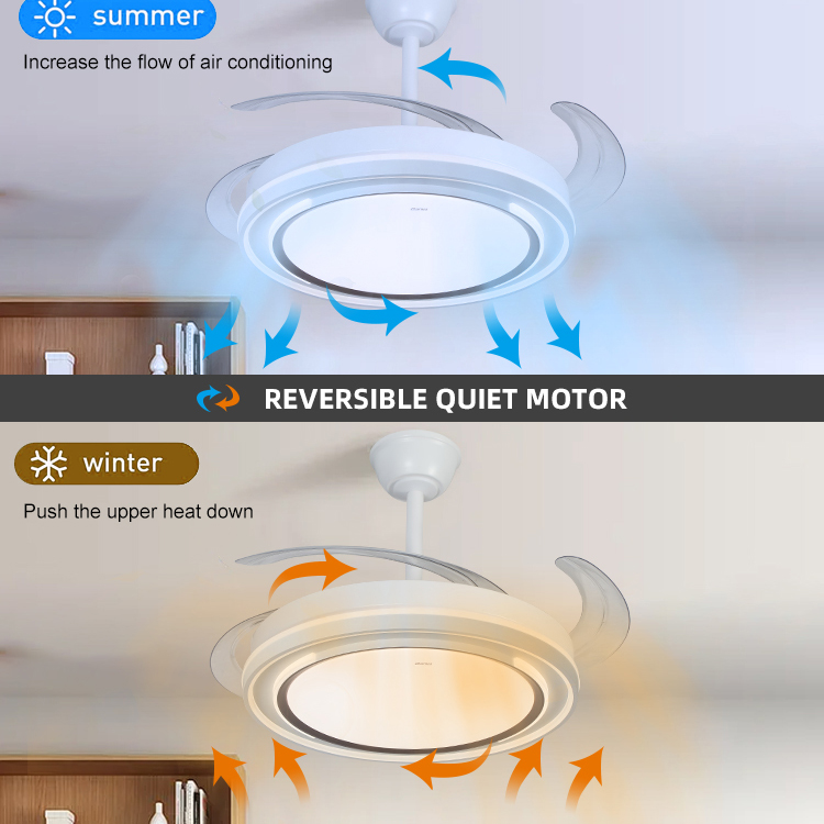 High Brightness Low Noise Reversible Motor 6 Speeds Adjustable Indoor Bedroom Led Invisible Ceiling Fan with Light