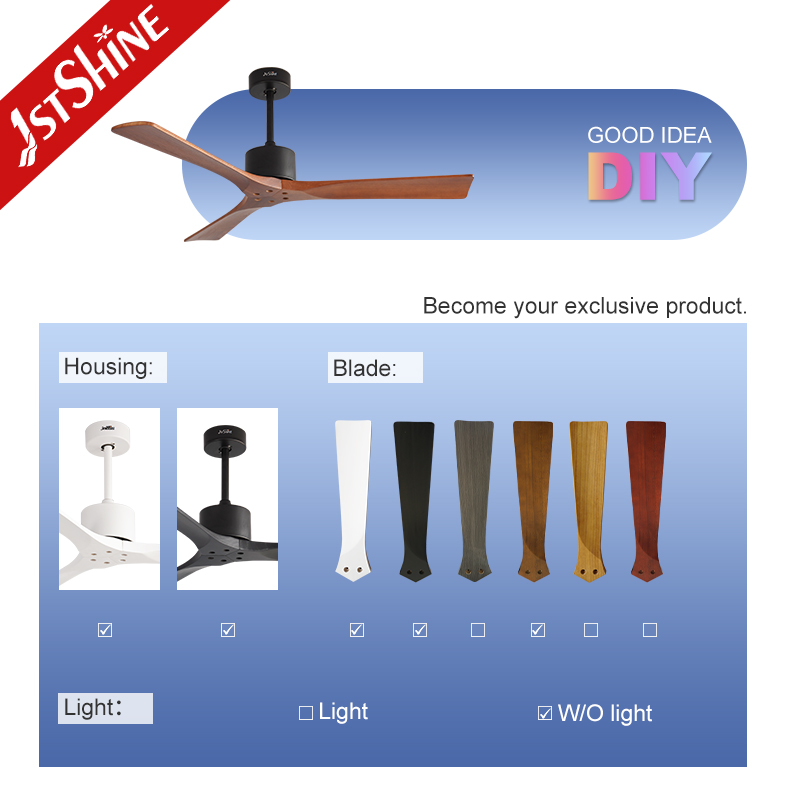 1stshine Ceiling Fan OEM Color Design Fancy Wooden Blades 6 Speeds DC Motor Ceiling Fan Without Light