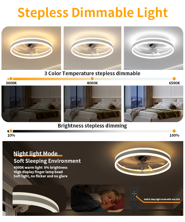 Modern Minimalist Metal Ceiling Fan LED Light Smart APP Control Ultra-Quiet Reversible DC Motor Flush Mount Bedroom 5 Blades