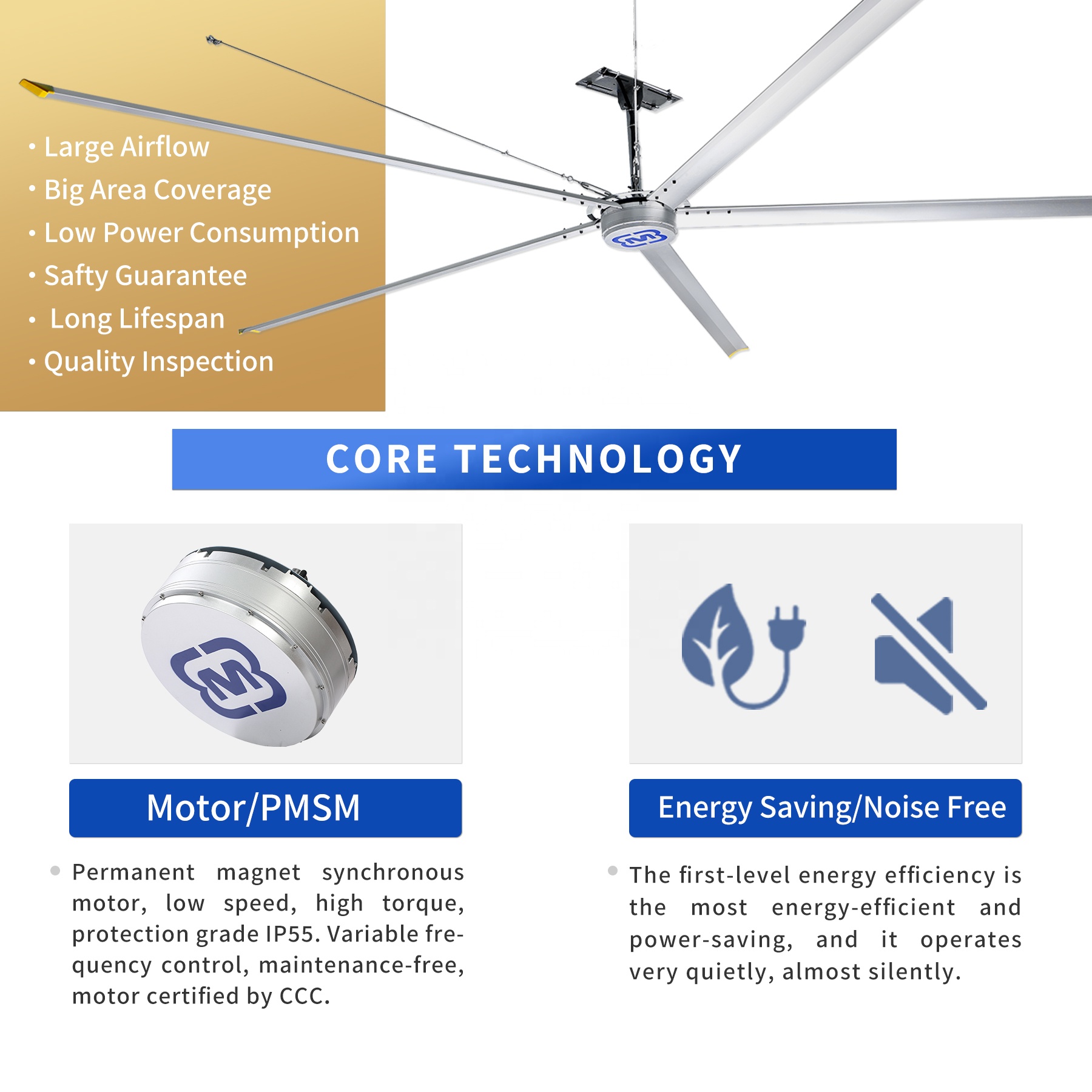 24/20/16/14/12/10ft Large Industrial Ceiling Fan PMSM Motor Hvls Fans For Factory Farm GYM Warehouse Logistics Office Carport