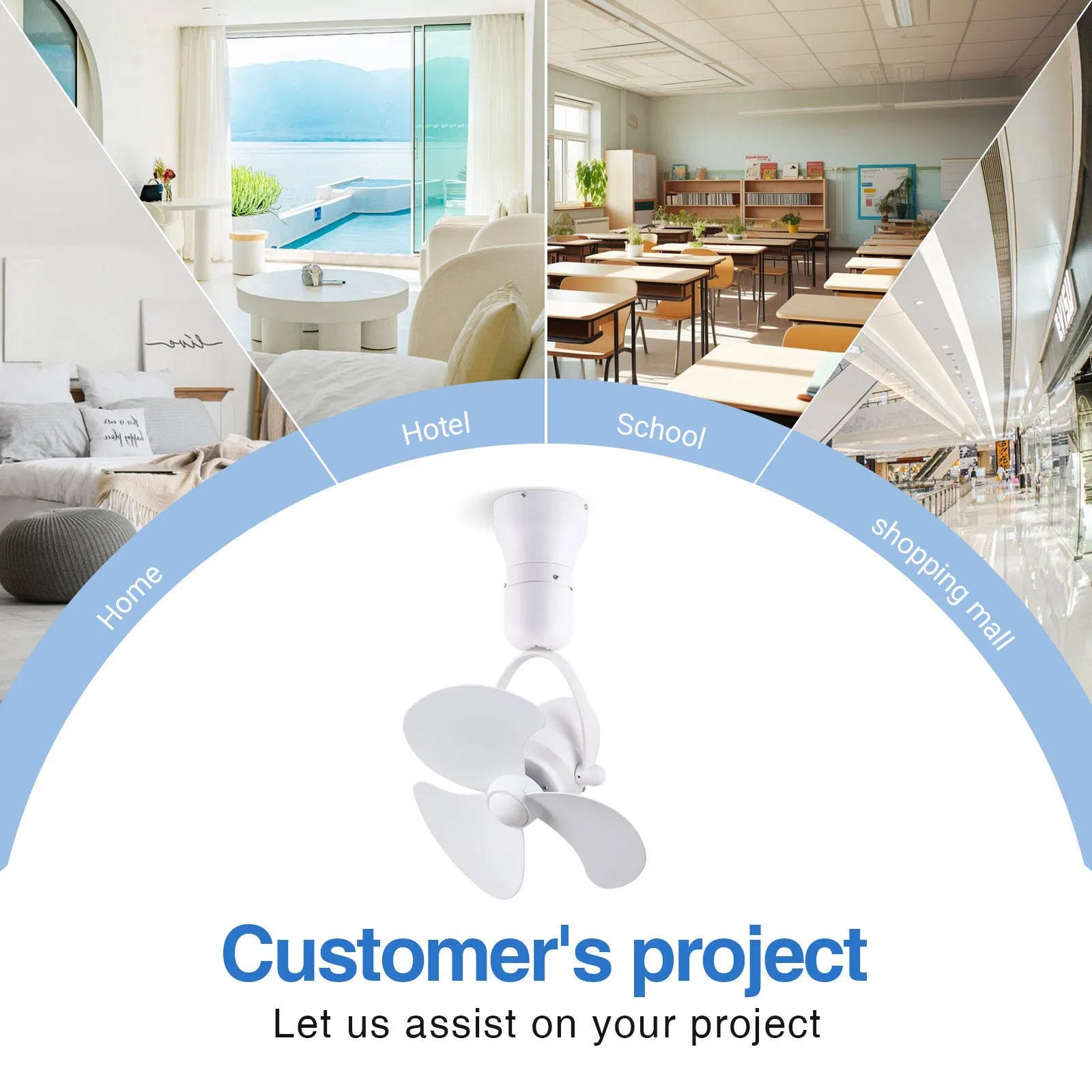 Ceiling Mounted Single Head Fan with Light, Low Profile Flush Mount Fan