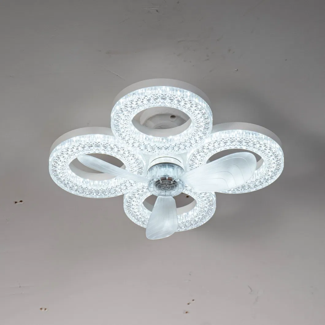 Modern Crystal Flush Mount Ceiling Fan with Quiet Dimmable LED Light