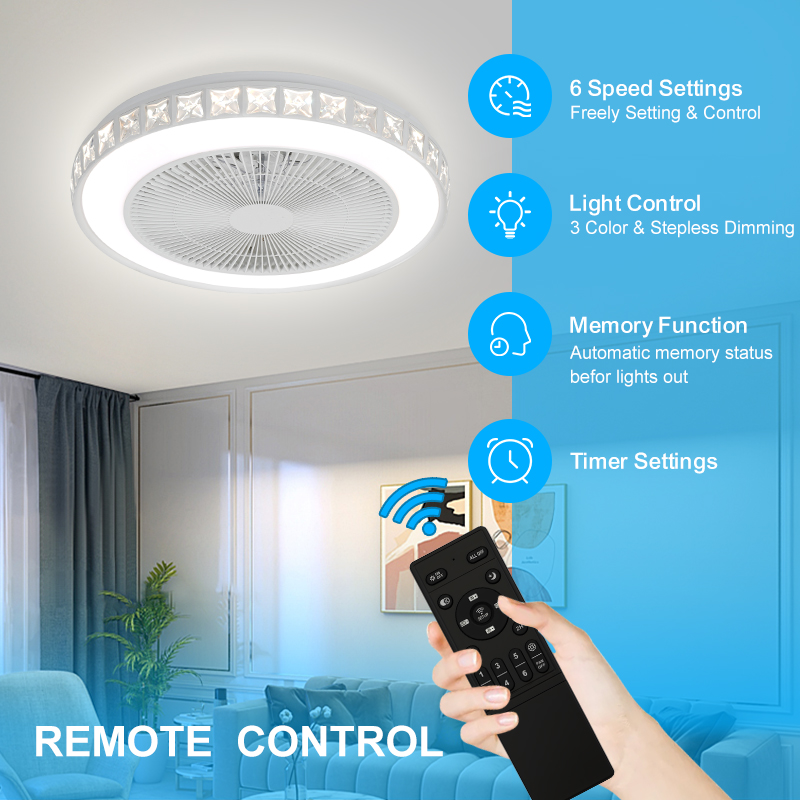 Modern Reversible Ceiling Fan with Dimmable 6-Speed DC Motor LED Lighting Remote/APP/Voice Control for Home &amp; Office Use