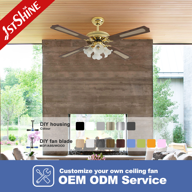 1stshine Ceiling Fan Traditional MDF Blades OEM Color 52 Inches Remote Control Pure Copper AC Motor Ceiling Fan Light