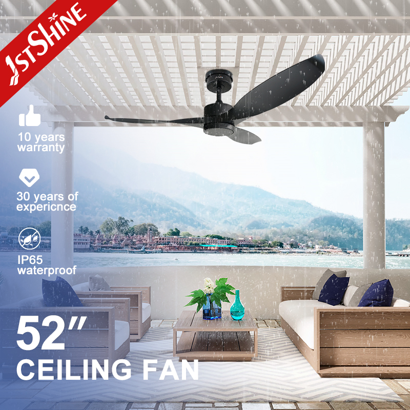 1stshine Ceiling Fan Waterproof IP65 Outdoor Smart Control Black Ceiling Fan Wth ABS Blades