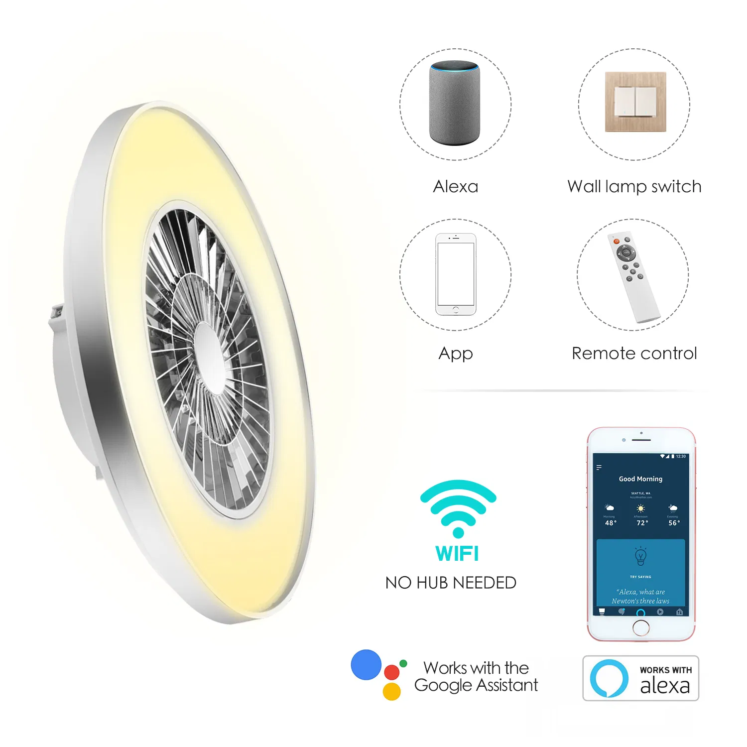 LED Smart Home Decorative Golden Modern Remote Control Retractable Ceiling Fan Light