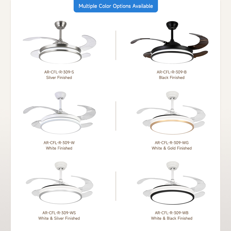 42'' Chandelier Modern Pendant Lights Golden Silver Retractable Invisible LED Ceiling Fan Light with LED Light and Remote Control