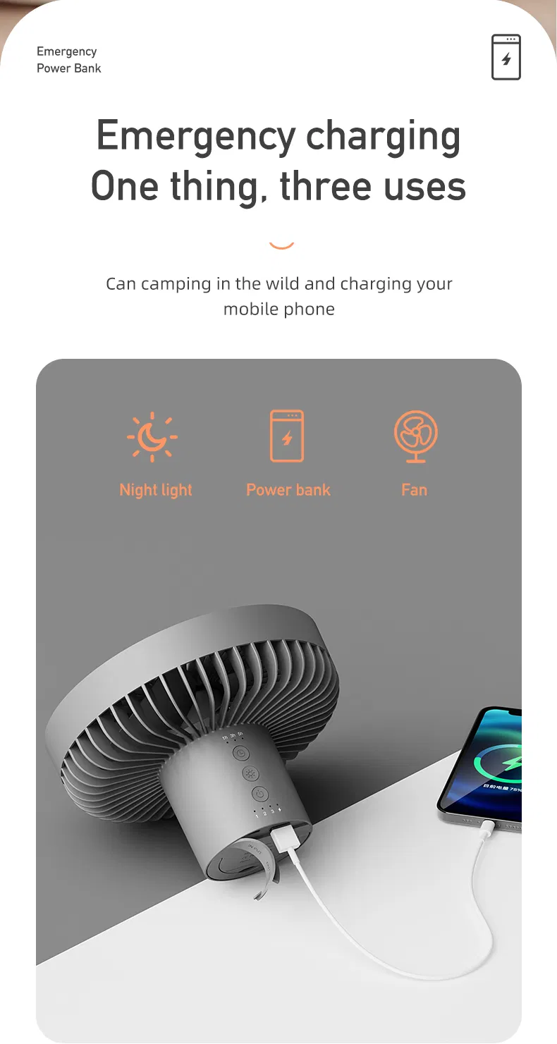 New Outdoor Tripod Fan Large Capacity Wireless USB Charging Camping Fan Portable Small Ceiling Fan Lamp