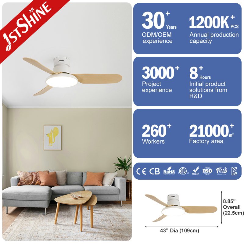 1stshine Plastic Ceiling Fan Light Low Profile Quiet LED Ceiling Fan with Light and Remote Control