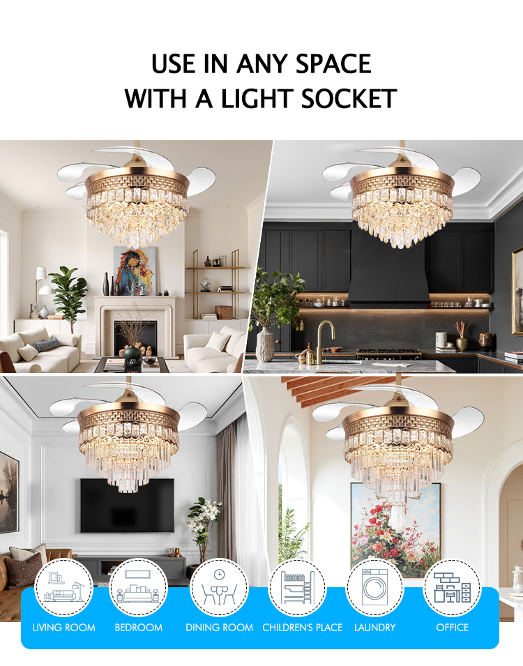 Y120 Luxury Bedroom Crystal Chandelier Ceiling Led Fan Light Luxury Ceiling Fan Led with Light Chandelier Ceiling Light and Fan