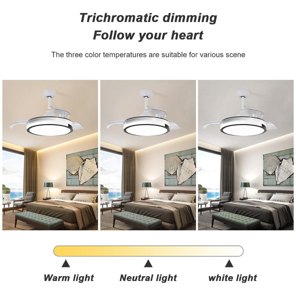 Modern 42-inch Decorative LED Ceiling Fan Light Invisible Ventilador De Techo Remote Control 3 Blades Iron Wood Material DC