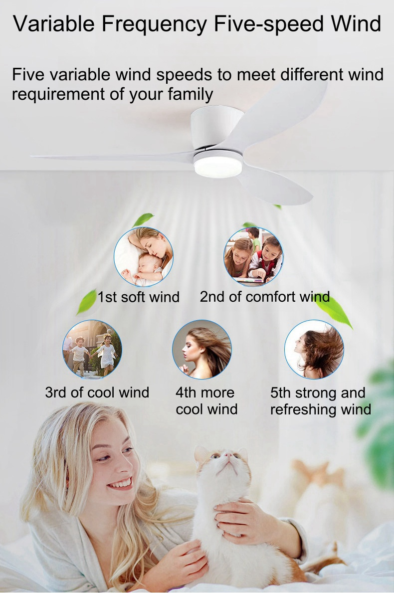 52 Inch Ceiling Fans with Lights Remote Control Modern Low Profile Ceiling Fan with Quiet Reversible AC DC Motor for Bedroom Living Room and Patio White