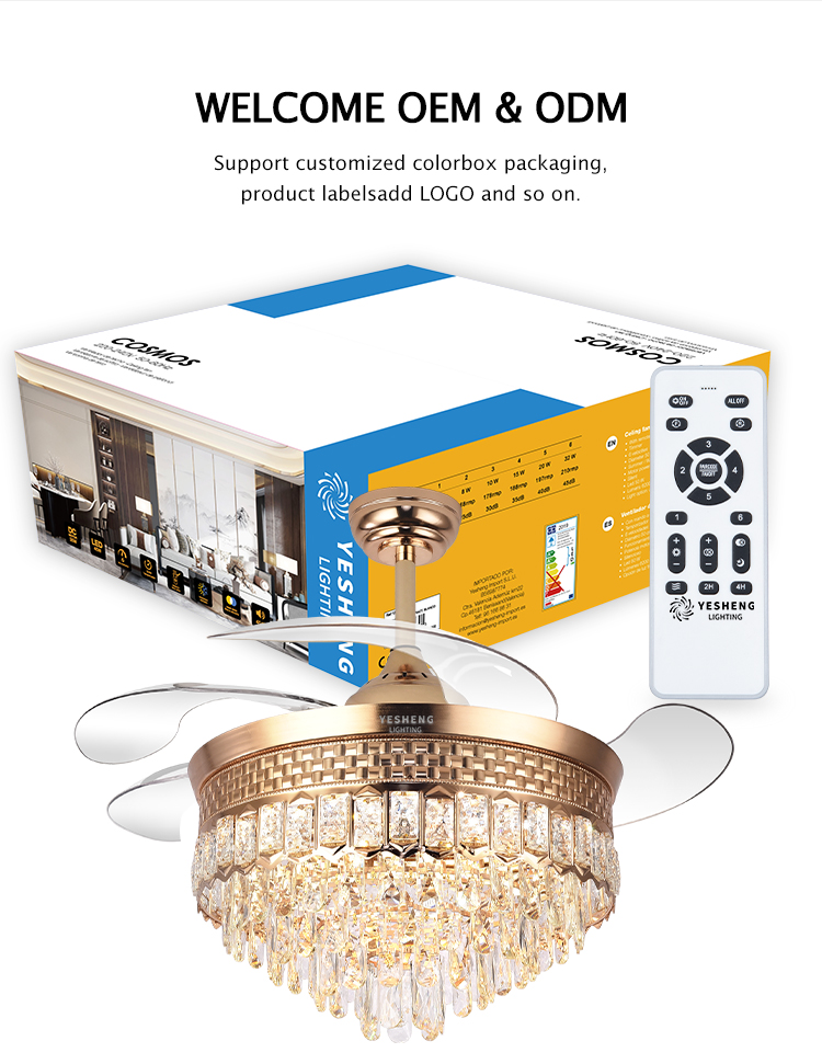 Y120 Luxury Bedroom Crystal Chandelier Ceiling Led Fan Light Luxury Ceiling Fan Led with Light Chandelier Ceiling Light and Fan