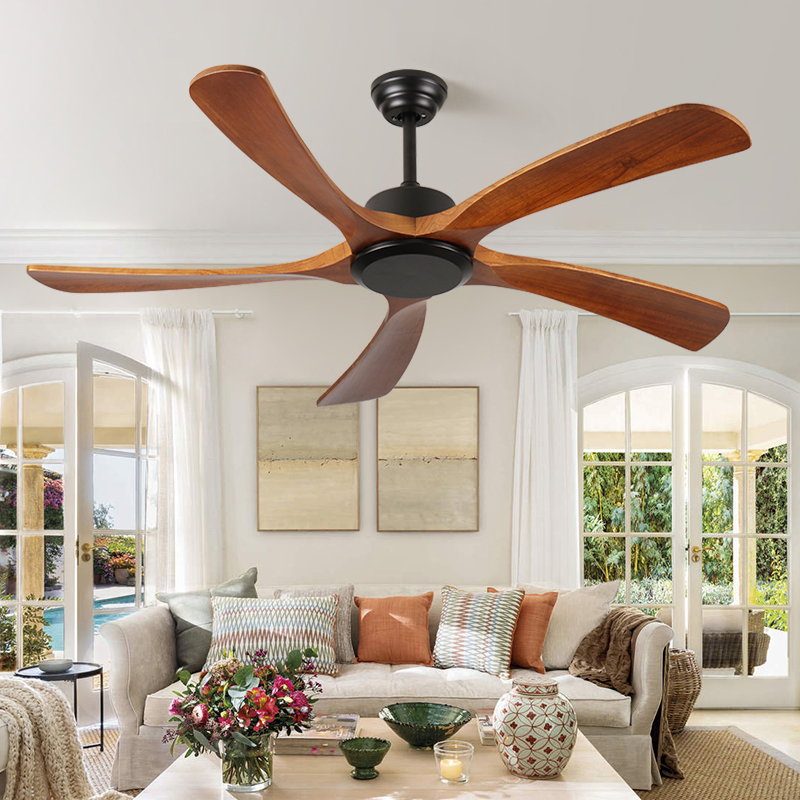 Solid Wood Ceiling Fan Without Lights Flush Mount Remote Control, Wood Blades Modern Outdoor Ceiling Fans No Light for Bedroom