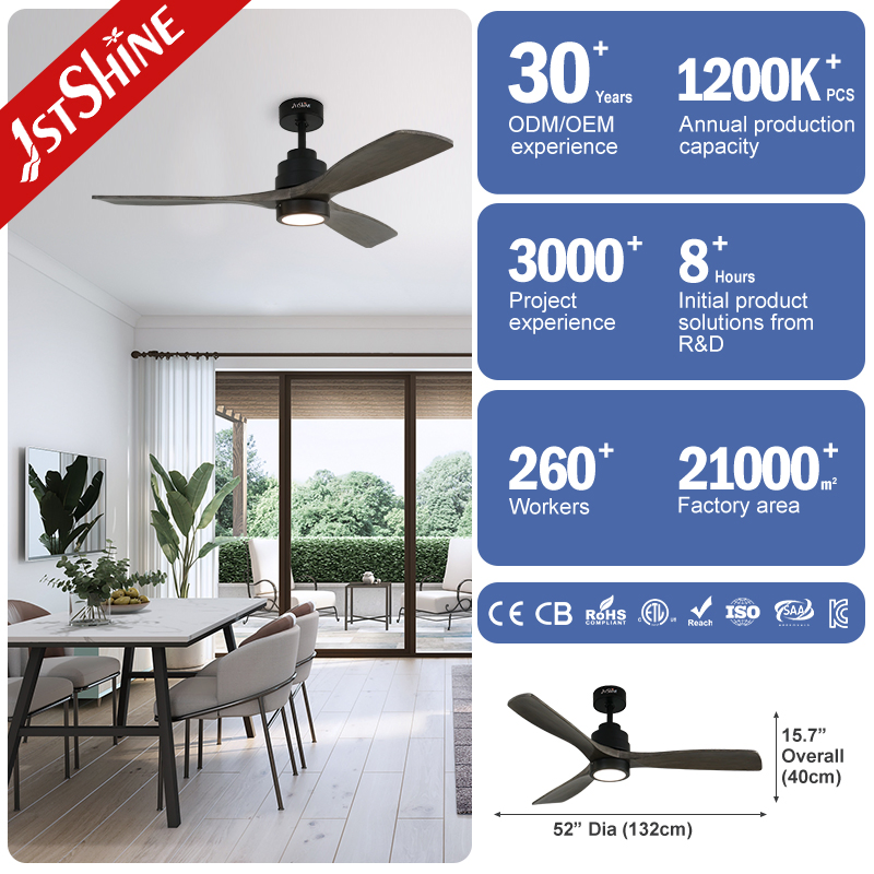 1stshine Ceiling Fan with Lamp Energy Saving DC Motor 3 Wood Blades Cooling LED Ceiling Fan Light