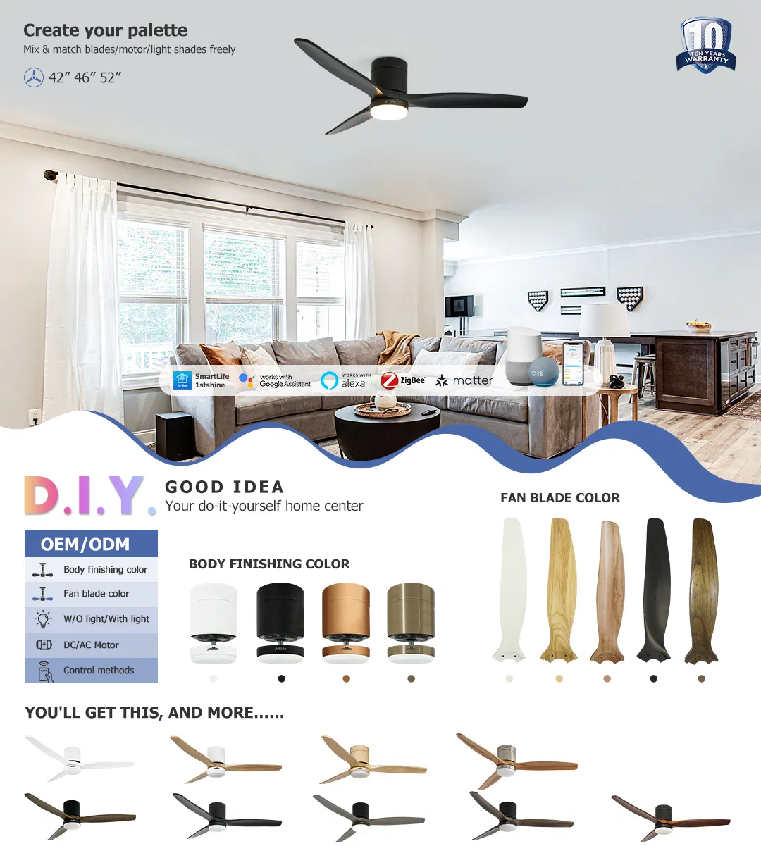 Ceiling Fan Flush Mount Low Ceiling Smart APP Control Ceiling Fan with Light