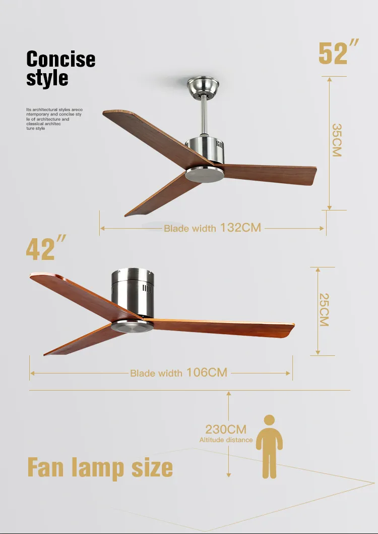 Modern 52 Inch Black Wooden Blade Ceiling Fan with LED Light
