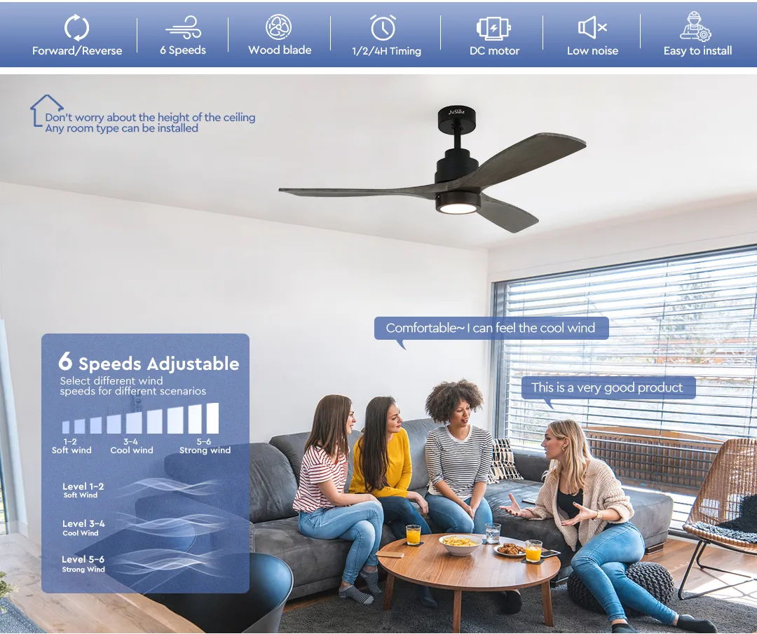 Ceiling Fan with Lamp Energy Saving DC Motor 3 Wood Blades Cooling LED Ceiling Fan Light