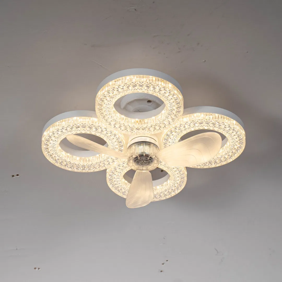 Modern Crystal Flush Mount Ceiling Fan with Quiet Dimmable LED Light